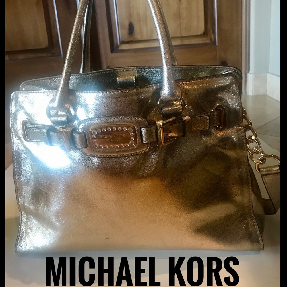 Michael Kors Hamilton Logo Large Leather Tote Gold